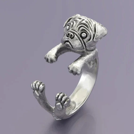 Adorable Pug Silver Ring – Sweet Dog Lover Jewelry Charm for Women