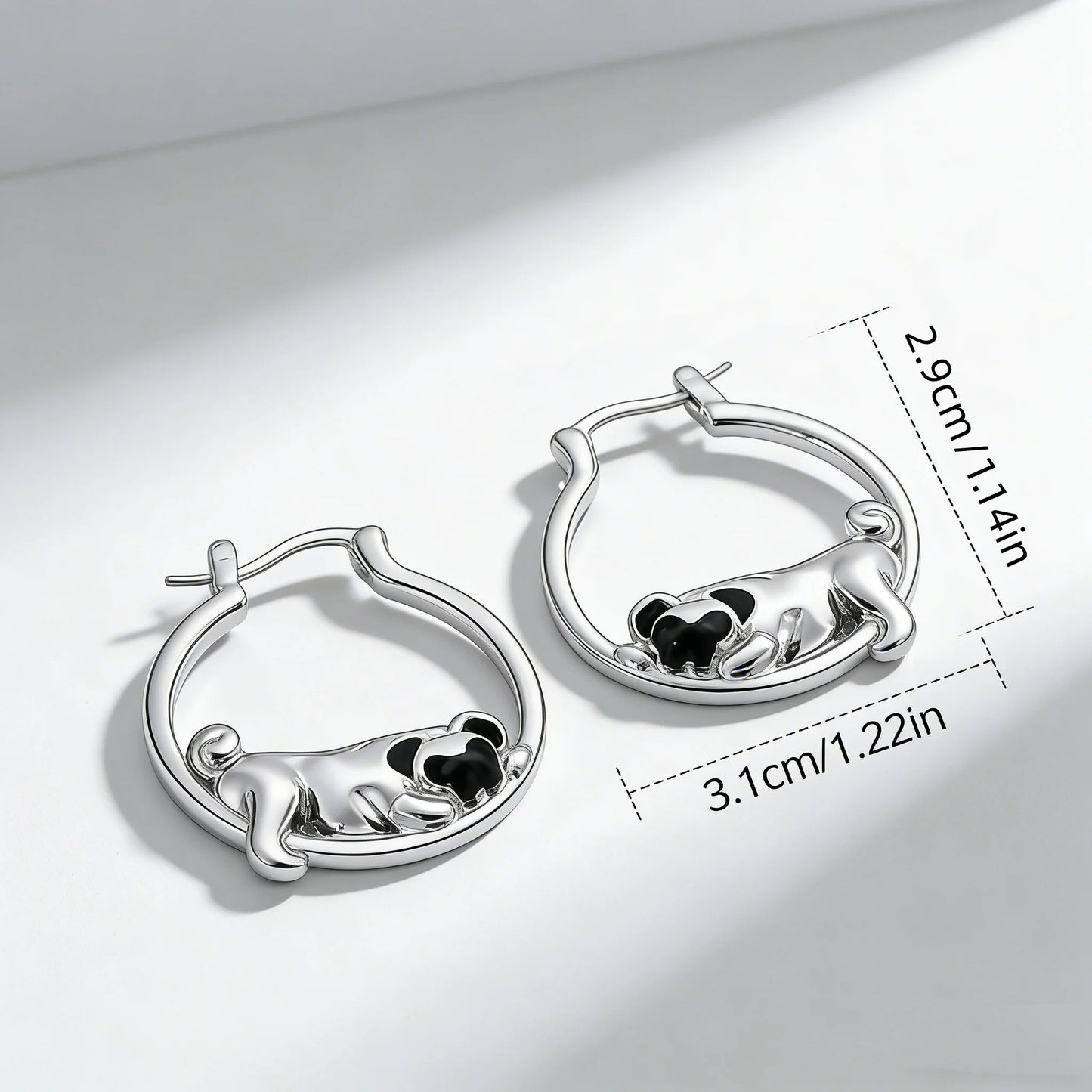 Dreamy Silver Pug Earrings – Soft Aesthetic Puppy Jewelry for Women