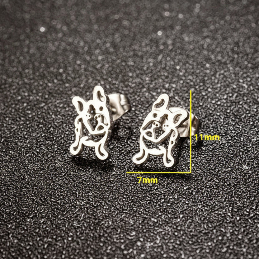 French Bulldog Dog Earrings – Gold & Silver Frenchie Stud Jewelry Gift