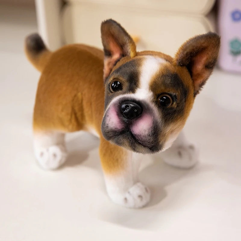 Realistic French Bulldog Stuffed Animal - Fawn and Brown Plush Figure with White Paws and Blaze