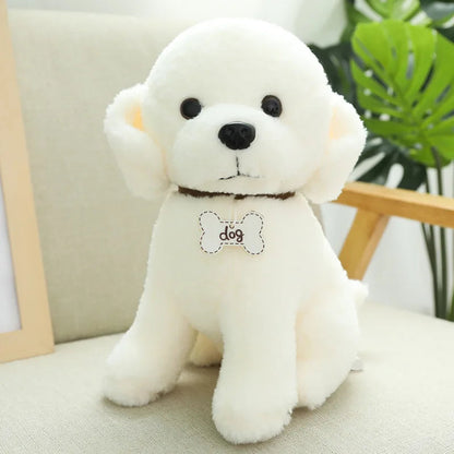 Adorable Golden Retriever Puppy Plush Stuffed Animal with Brown Collar and Bone Tag