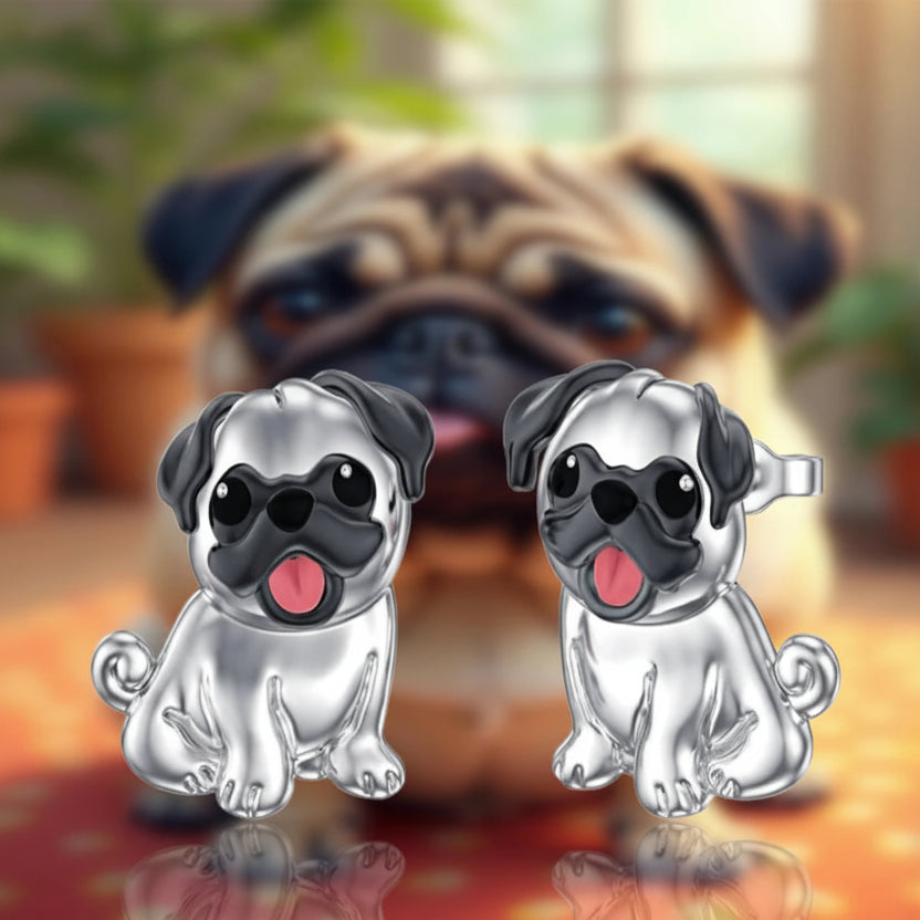 Adorable Pug Silver Earrings – Sweet Puppy Jewelry for Women
