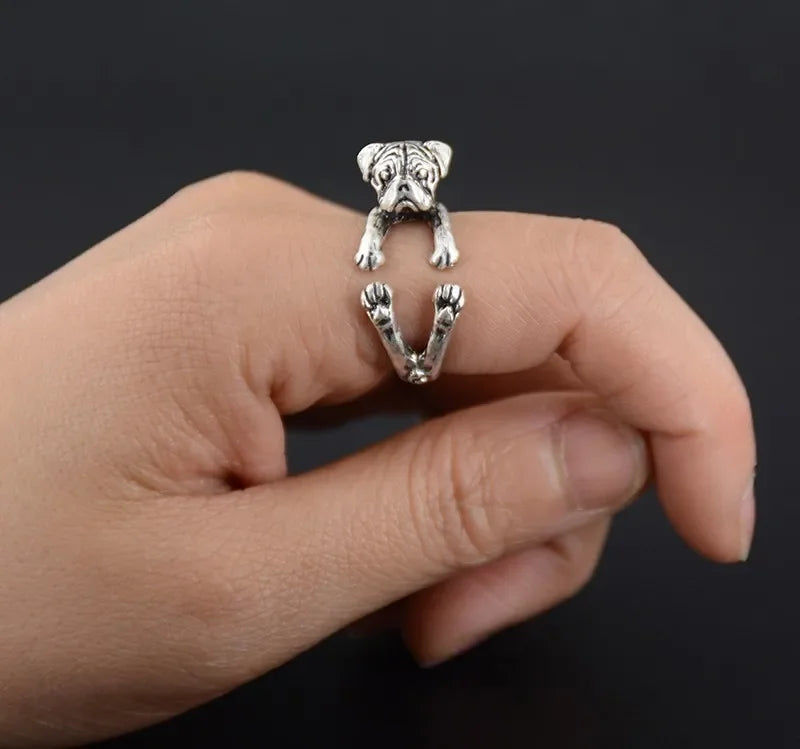 Adorable Pug Silver Ring – Sweet Dog Lover Jewelry Charm for Women