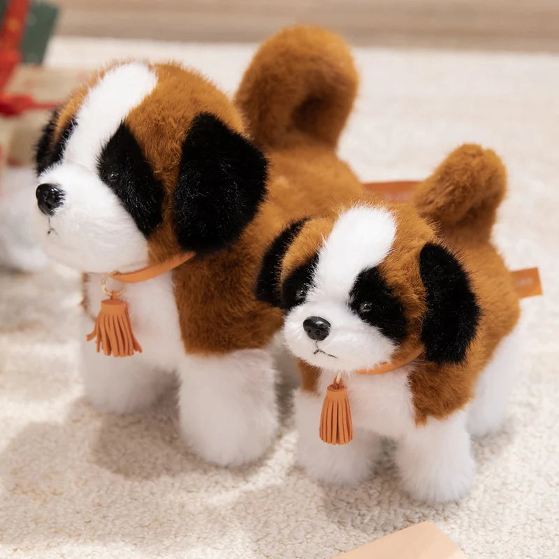 Adorable Saint Bernard Plush Toy – Mahogany & White Realistic Stuffed Dog