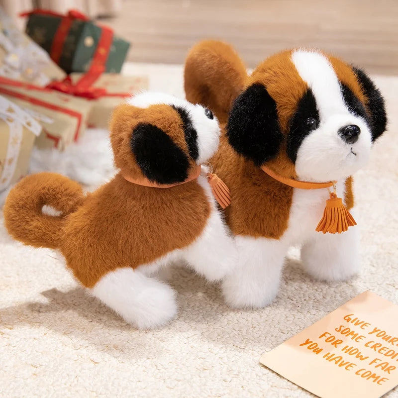 Adorable Saint Bernard Plush Toy – Mahogany & White Realistic Stuffed Dog
