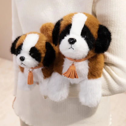 Adorable Saint Bernard Plush Toy – Mahogany & White Realistic Stuffed Dog