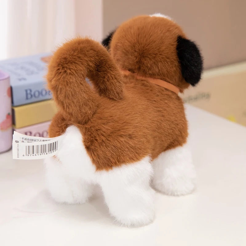 Adorable Saint Bernard Plush Toy – Mahogany & White Realistic Stuffed Dog