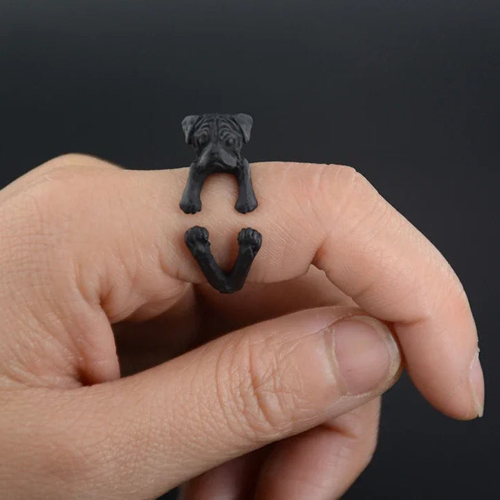 Black Pug Ring – Timeless Dog Lover Jewelry Charm for Women