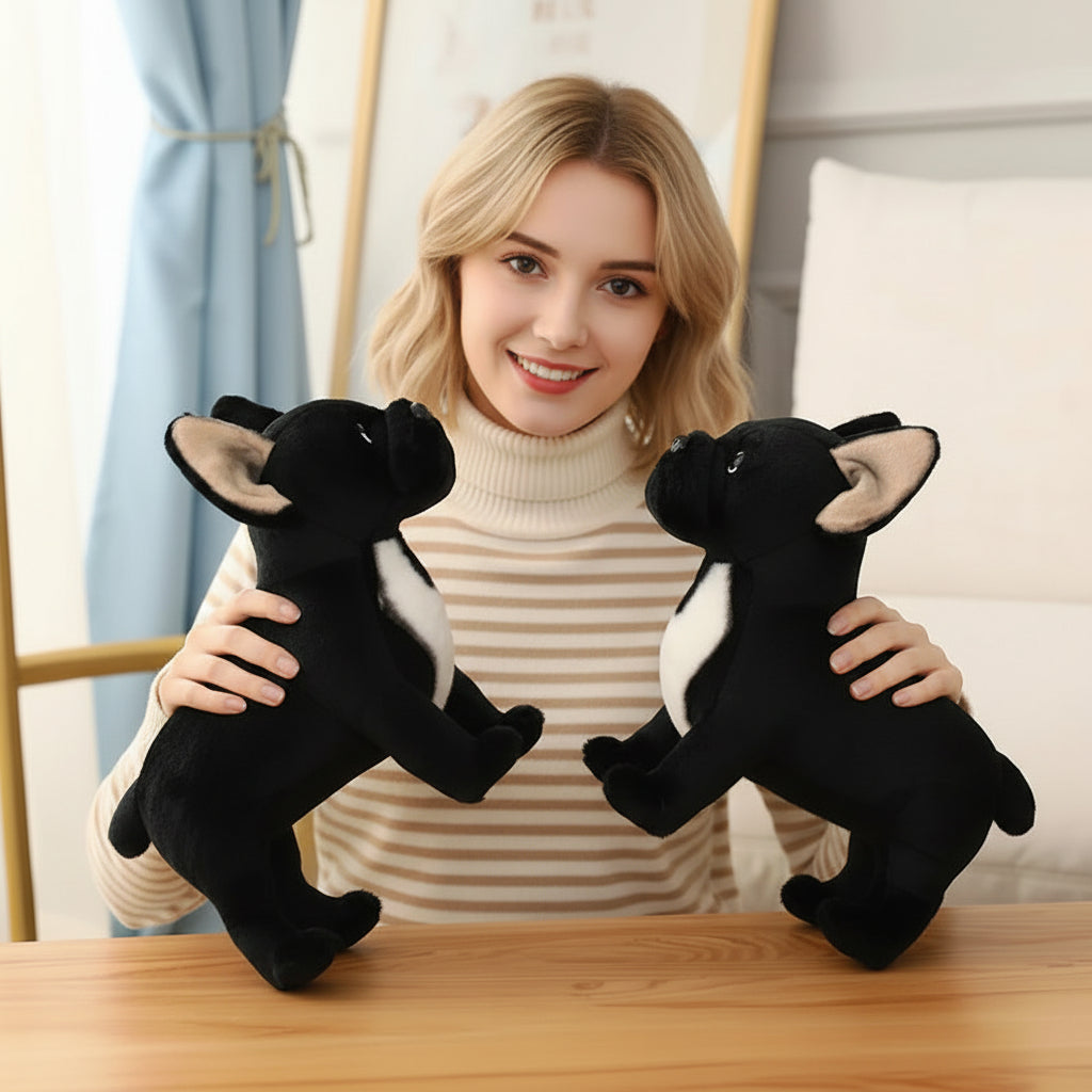 Black & White French Bulldog Plush Toy – Bat-Eared Puppy Cuddle Companion Gift