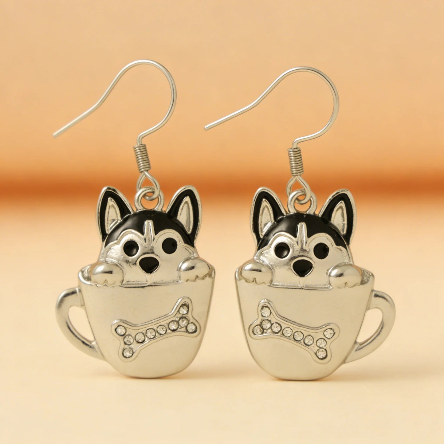 Black & White Husky Earrings – Arctic Soul Puppy Charm