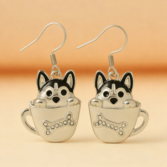 Black & White Husky Earrings – Arctic Soul Puppy Charm