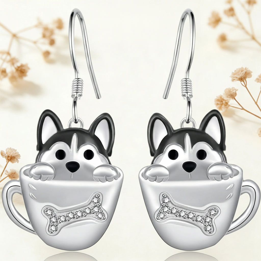 Black & White Husky Earrings – Arctic Soul Puppy Charm