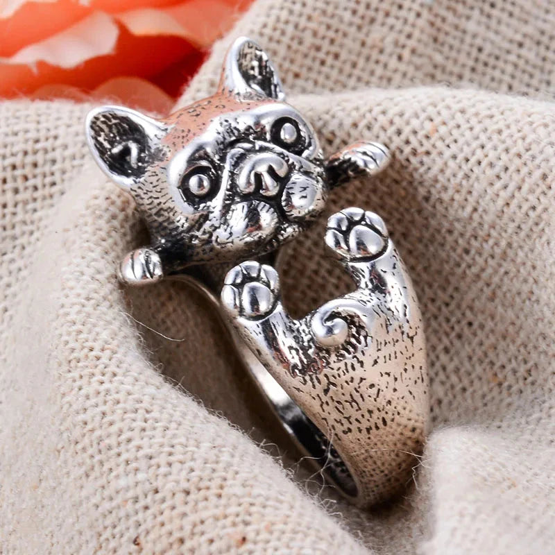 Charming French Bulldog Silver Ring – Elegant Gift for Women