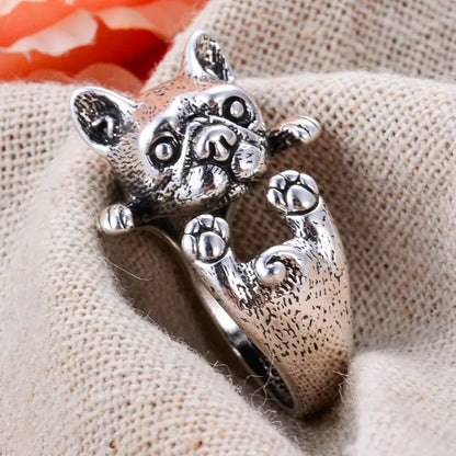 Charming French Bulldog Silver Ring – Elegant Gift for Women