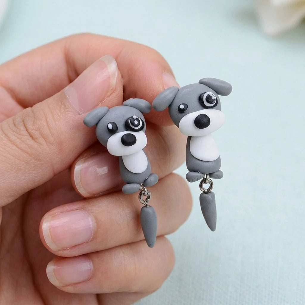 Clay Schnauzer Earrings – Sweet Puppy Jewelry Gift for Woman