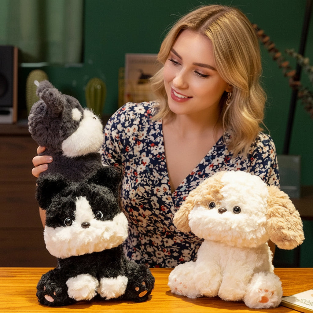 Cute Black and White border collie Stuffed Animal – Soft Plush Dog Toy Gift