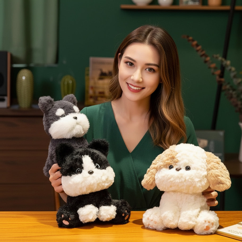 Cute Black & Silver Schnauzer Stuffed Animal – Soft Plush Dog Toy Gift