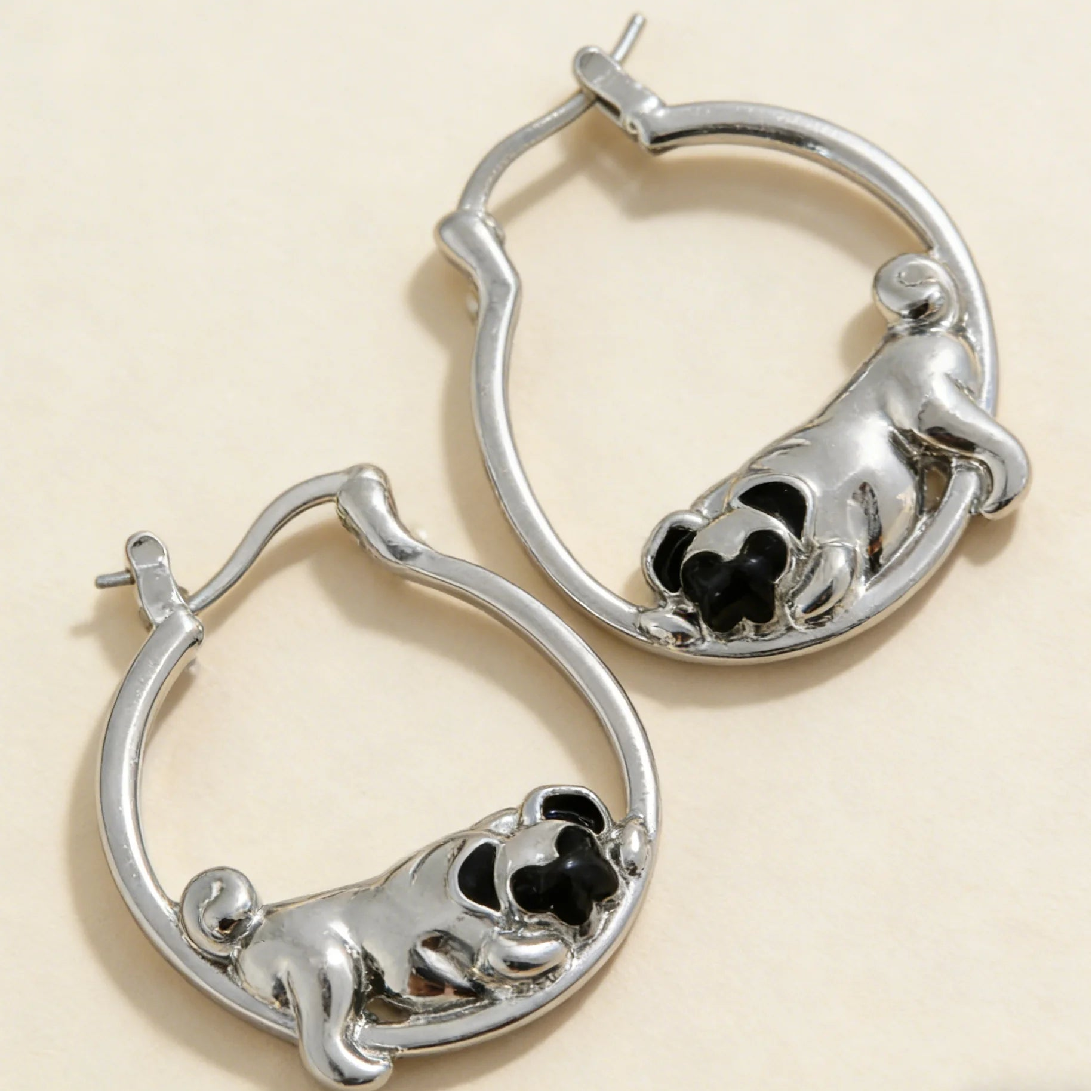 Dreamy Silver Pug Earrings – Soft Aesthetic Puppy Jewelry for Women