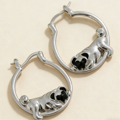 Dreamy Silver Pug Earrings – Soft Aesthetic Puppy Jewelry for Women