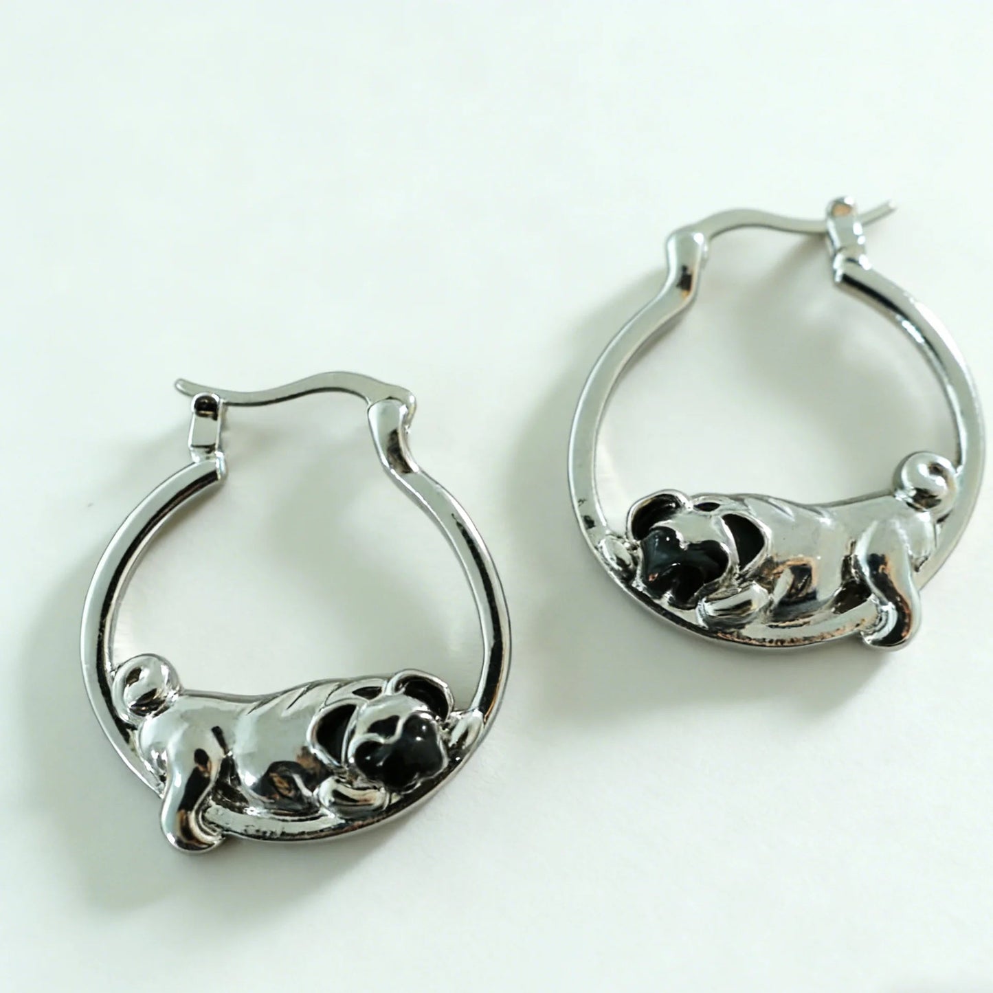Dreamy Silver Pug Earrings – Soft Aesthetic Puppy Jewelry for Women