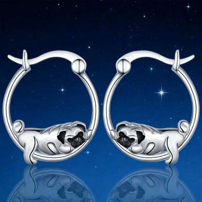 Dreamy Silver Pug Earrings – Soft Aesthetic Puppy Jewelry for Women