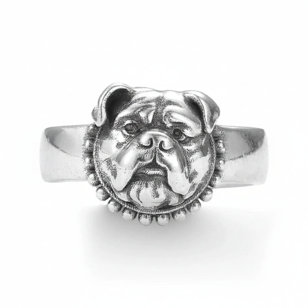 English Bulldog Silver Ring – Bold Spirit Dog Jewelry for Men