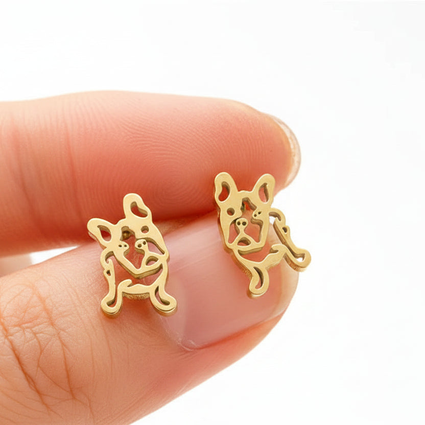 French Bulldog Dog Earrings – Gold & Silver Frenchie Stud Jewelry Gift