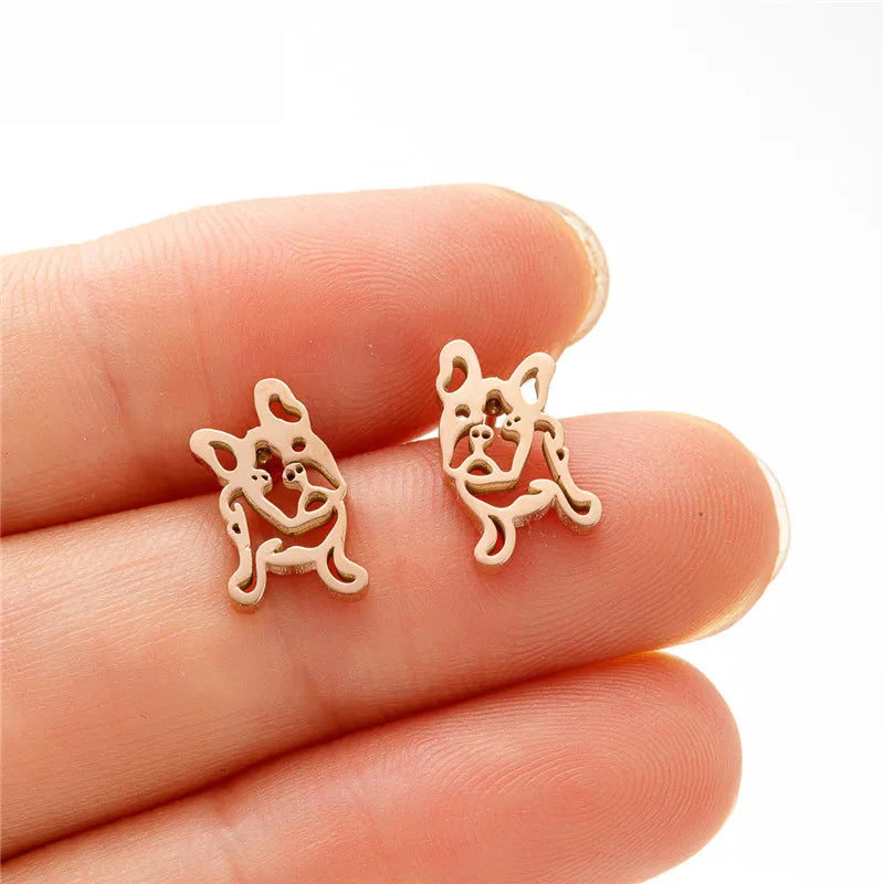 French Bulldog Dog Earrings – Gold & Silver Frenchie Stud Jewelry Gift
