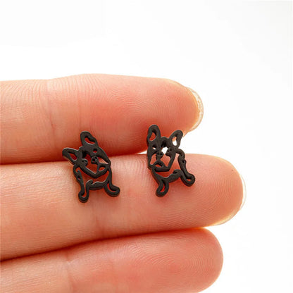 French Bulldog Dog Earrings – Gold & Silver Frenchie Stud Jewelry Gift