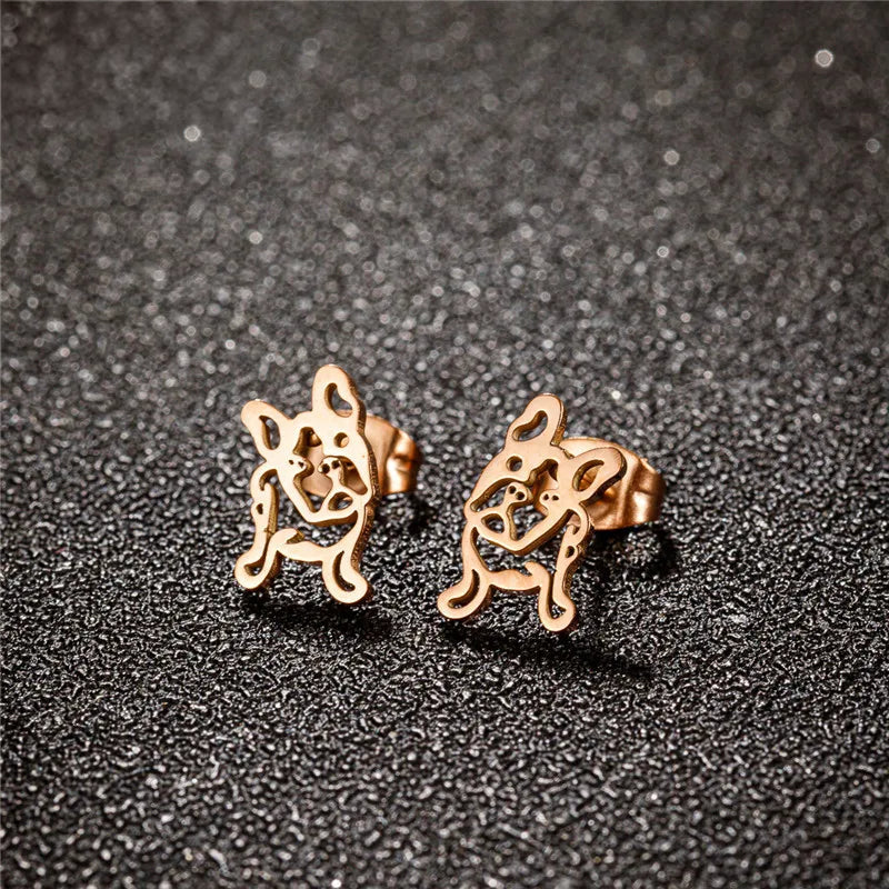 French Bulldog Dog Earrings – Gold & Silver Frenchie Stud Jewelry Gift
