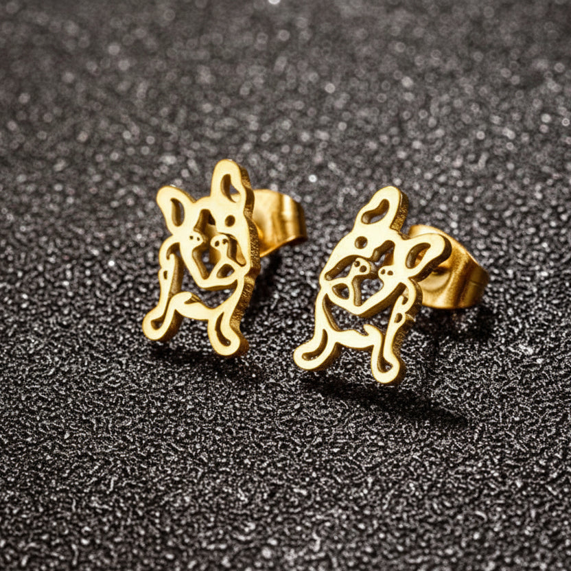 French Bulldog Dog Earrings – Gold & Silver Frenchie Stud Jewelry Gift