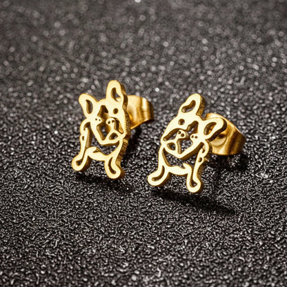 French Bulldog Dog Earrings – Gold & Silver Frenchie Stud Jewelry Gift