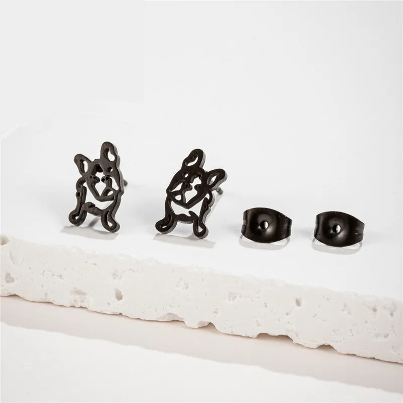 French Bulldog Dog Earrings – Gold & Silver Frenchie Stud Jewelry Gift
