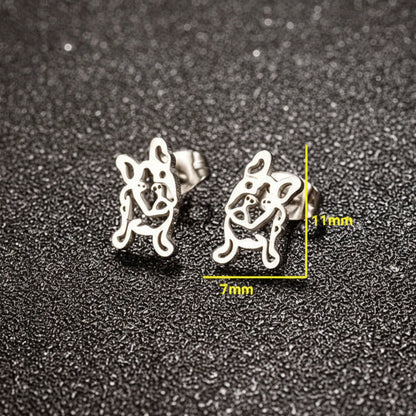 French Bulldog Dog Earrings – Gold & Silver Frenchie Stud Jewelry Gift