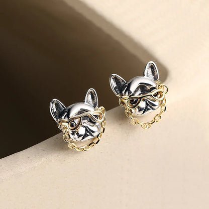 French Bulldog Silver Stud Earrings with Glasses – Cute Frenchie Dog Lover Gift