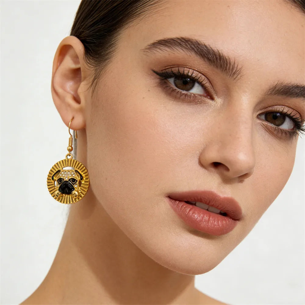 Golden Pug Earrings – Cute Dog Jewelry Gift for Women