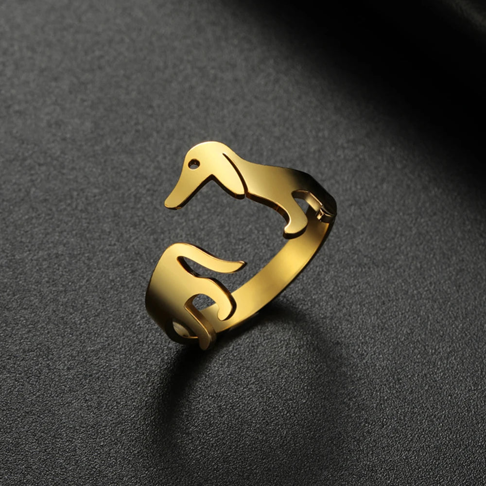 Golden & Silver Dachshund Ring – Dual Tone Symbol of Love for Women