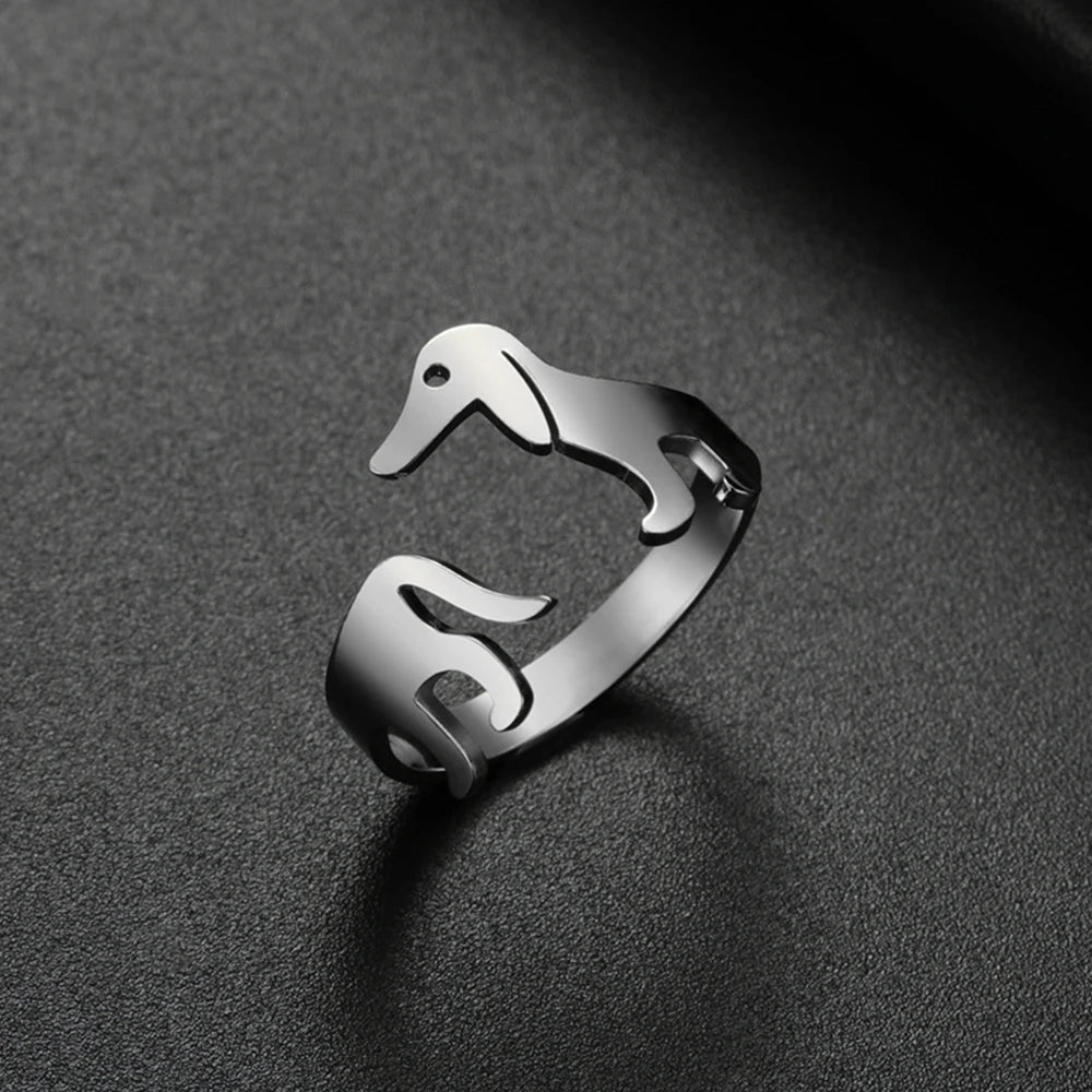 Golden & Silver Dachshund Ring – Dual Tone Symbol of Love for Women