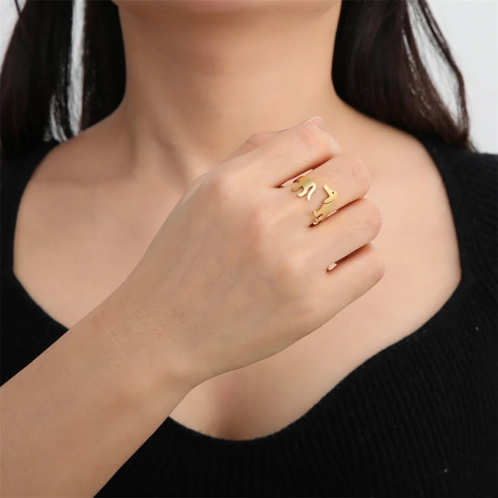 Golden & Silver Dachshund Ring – Dual Tone Symbol of Love for Women