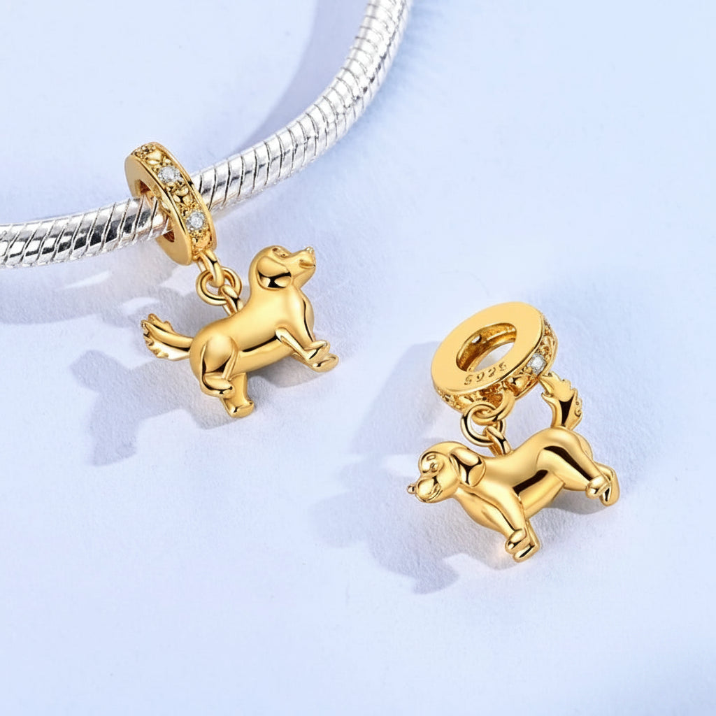 Heartwarming Golden & Silver Golden Retriever Charm – Loyal Companion Keepsake
