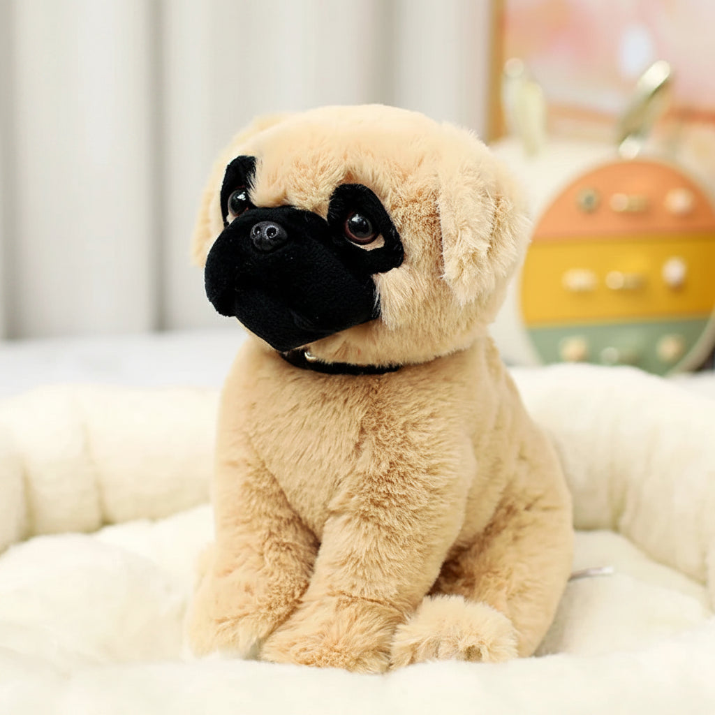 Lifelike Fawn Black Mask Pug Plush – Realistic Cute Dog Toy