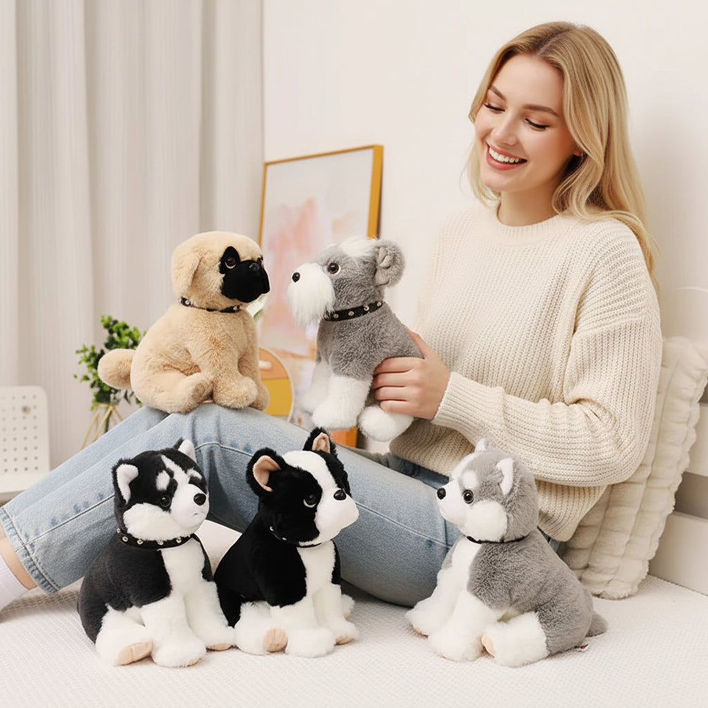 Lifelike Fawn Black Mask Pug Plush – Realistic Cute Dog Toy