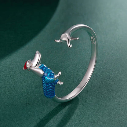 Silver Dachshund Christmas Ring – Festive Puppy Dog Jewelry for Women