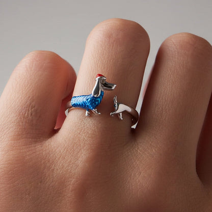 Silver Dachshund Christmas Ring – Festive Puppy Dog Jewelry for Women