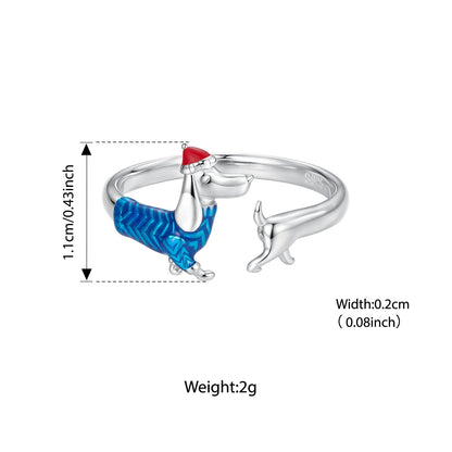 Silver Dachshund Christmas Ring – Festive Puppy Dog Jewelry for Women